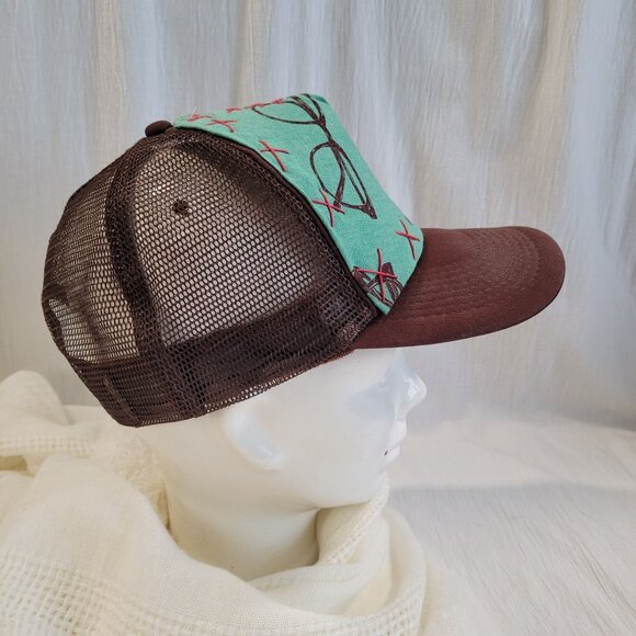 Vintage Otto Trucker Hat With Fun Glasses Print One Size Brown & Teal - Picture 3 of 7